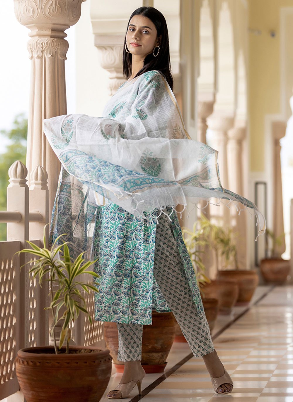 Salwar Suit Cotton Aqua Blue Embroidered Salwar Kameez