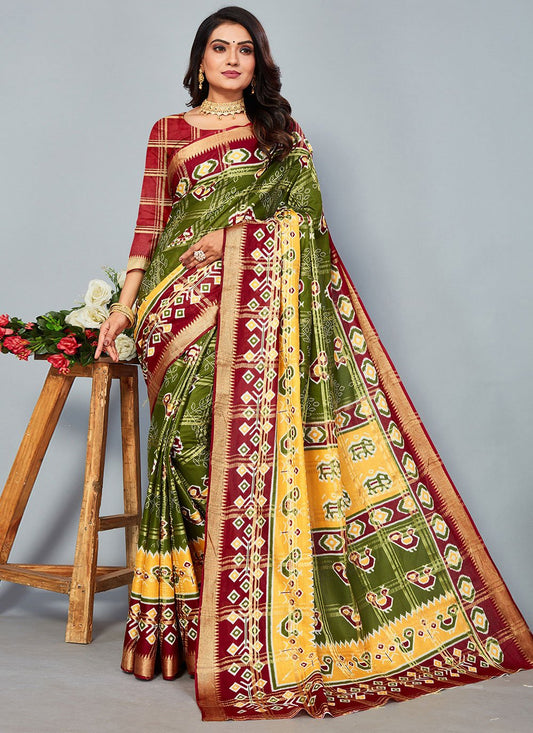 Trendy Saree Cotton Multi Colour Bandhej Saree