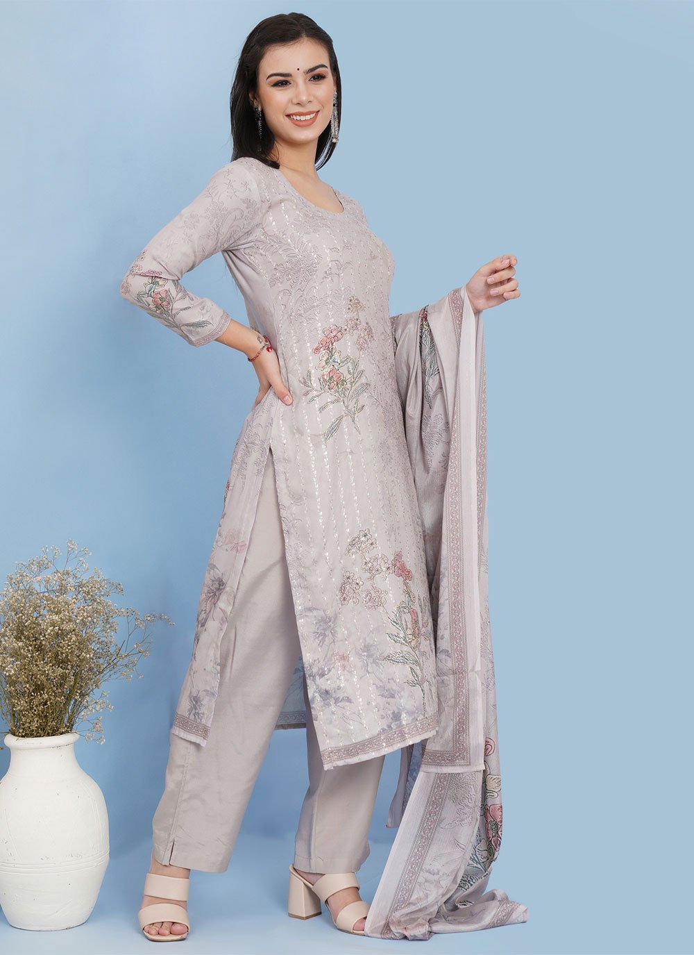 Salwar Suit Cotton Beige Digital Print Salwar Kameez