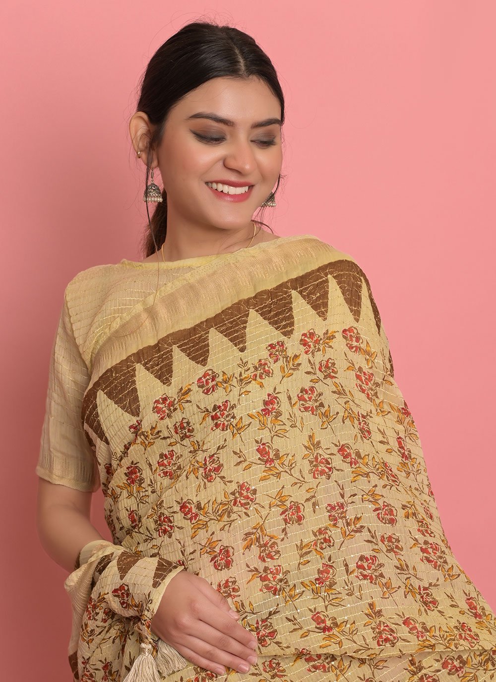 Traditional Saree Cotton Beige Embroidered Saree