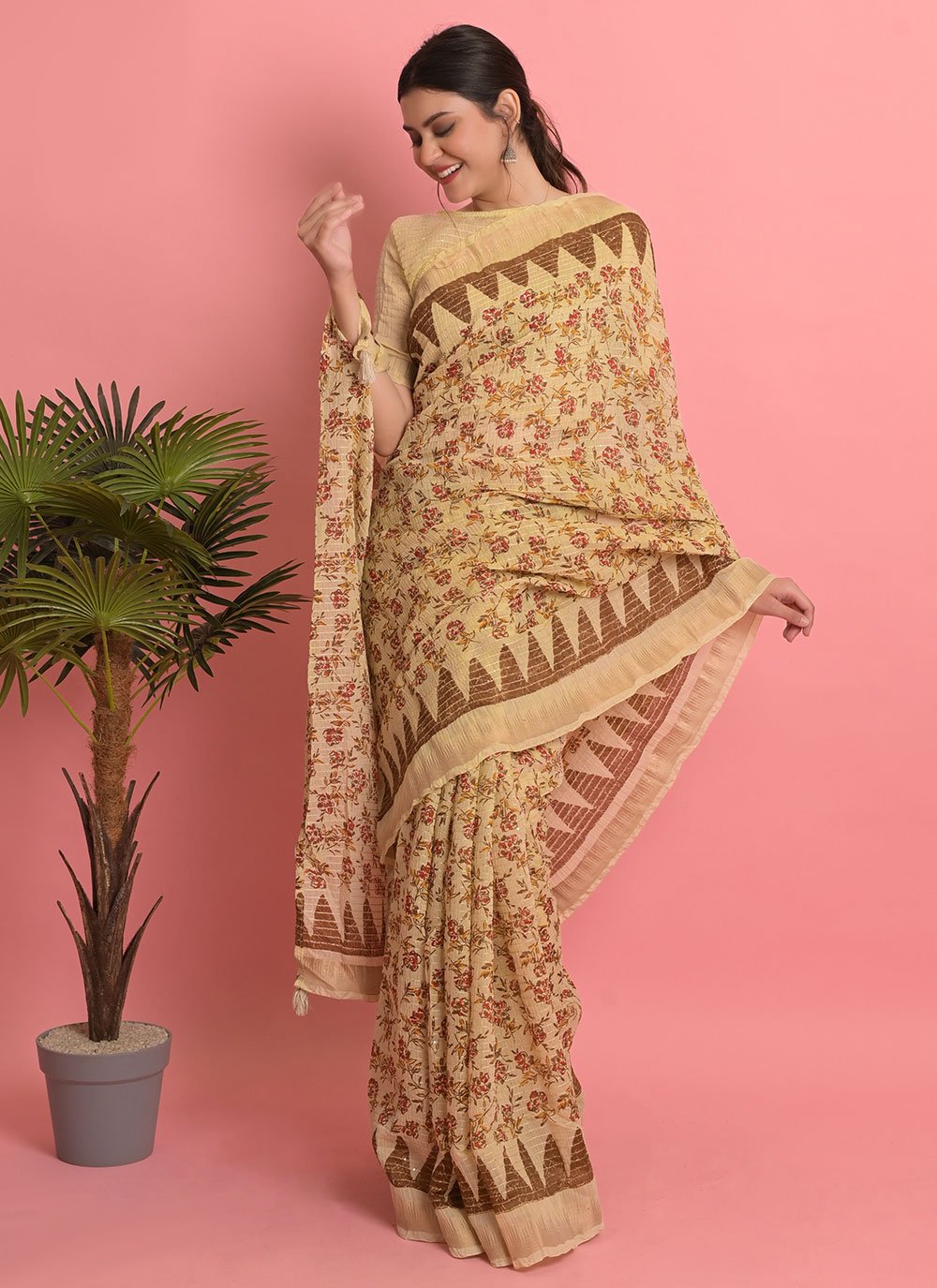 Traditional Saree Cotton Beige Embroidered Saree