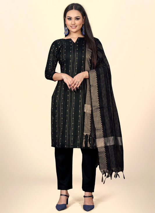 Pant Style Suit Cotton Black Embroidered Salwar Kameez