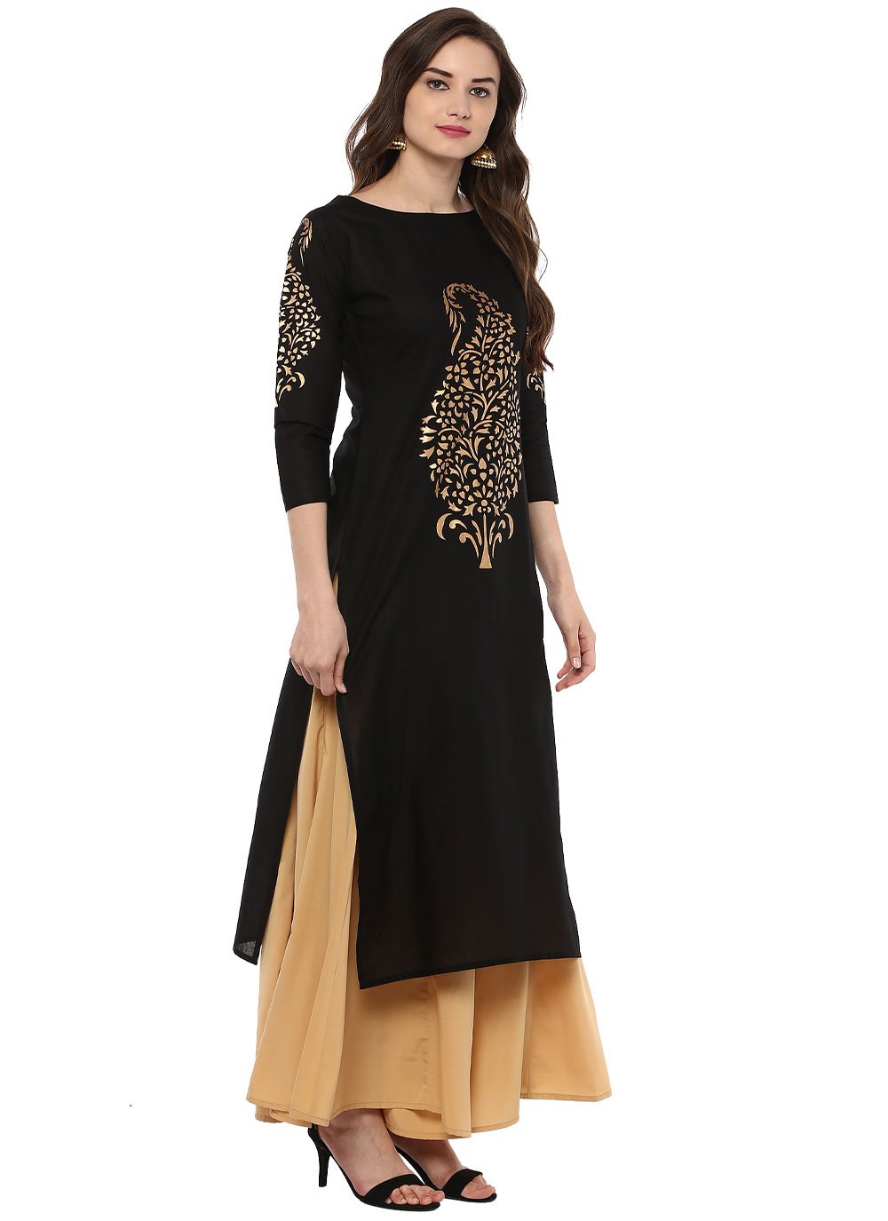 Casual Kurti Cotton Black Print Kurtis