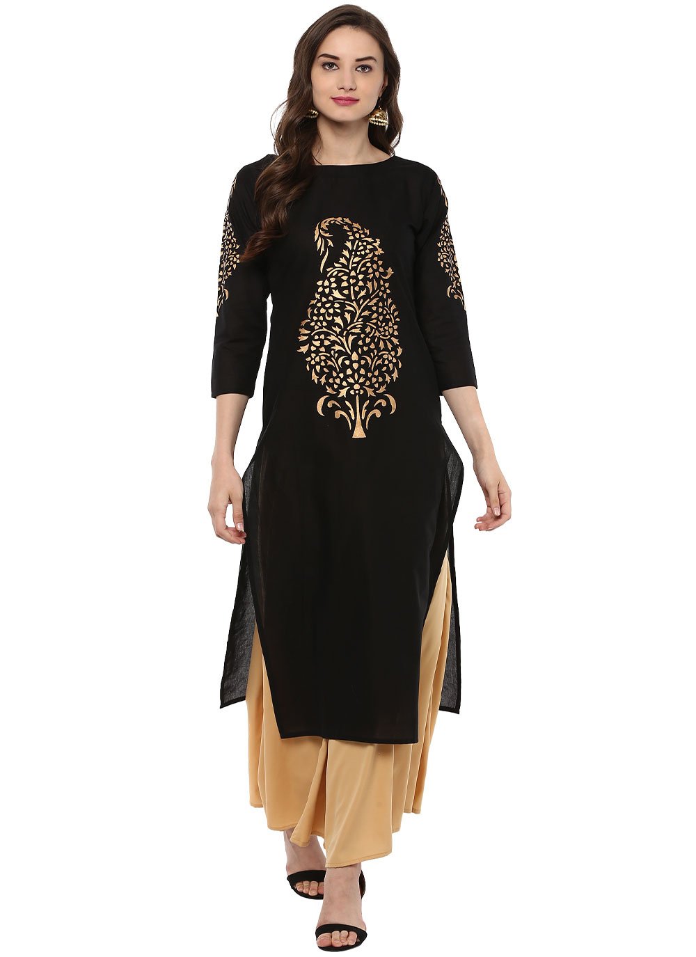 Casual Kurti Cotton Black Print Kurtis