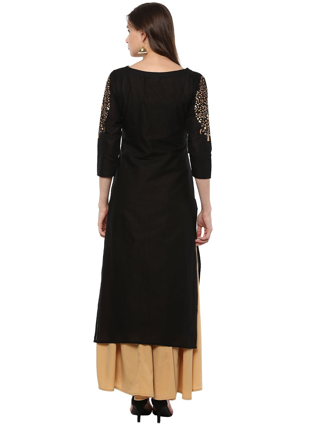 Casual Kurti Cotton Black Print Kurtis