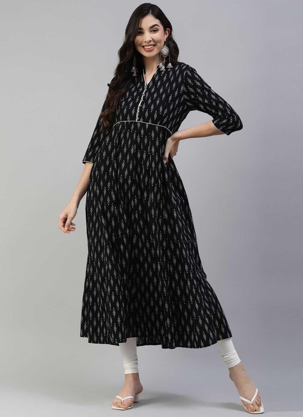 Casual Kurti Cotton Black Print Kurtis