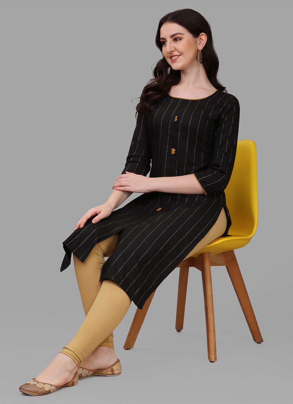 Casual Kurti Cotton Black Weaving Kurtis