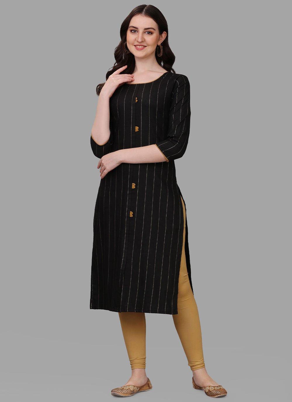 Casual Kurti Cotton Black Weaving Kurtis