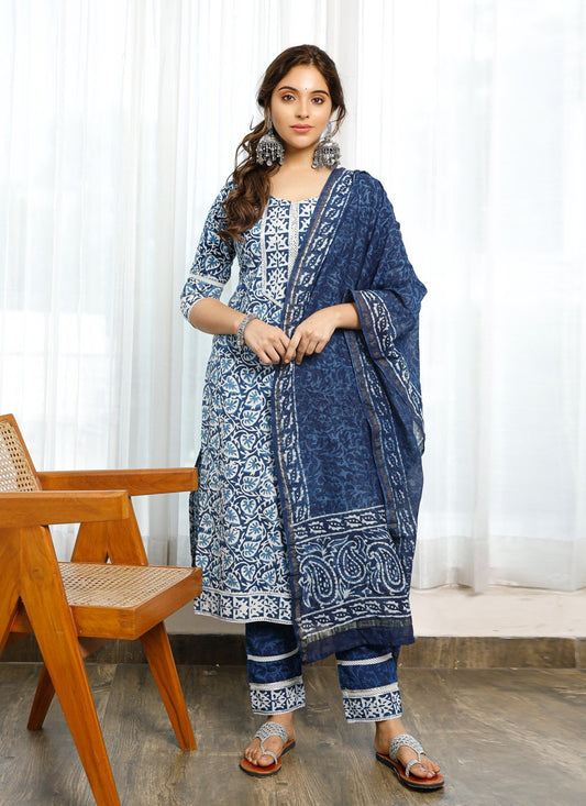 Pant Style Suit Cotton Blue Digital Print Salwar Kameez