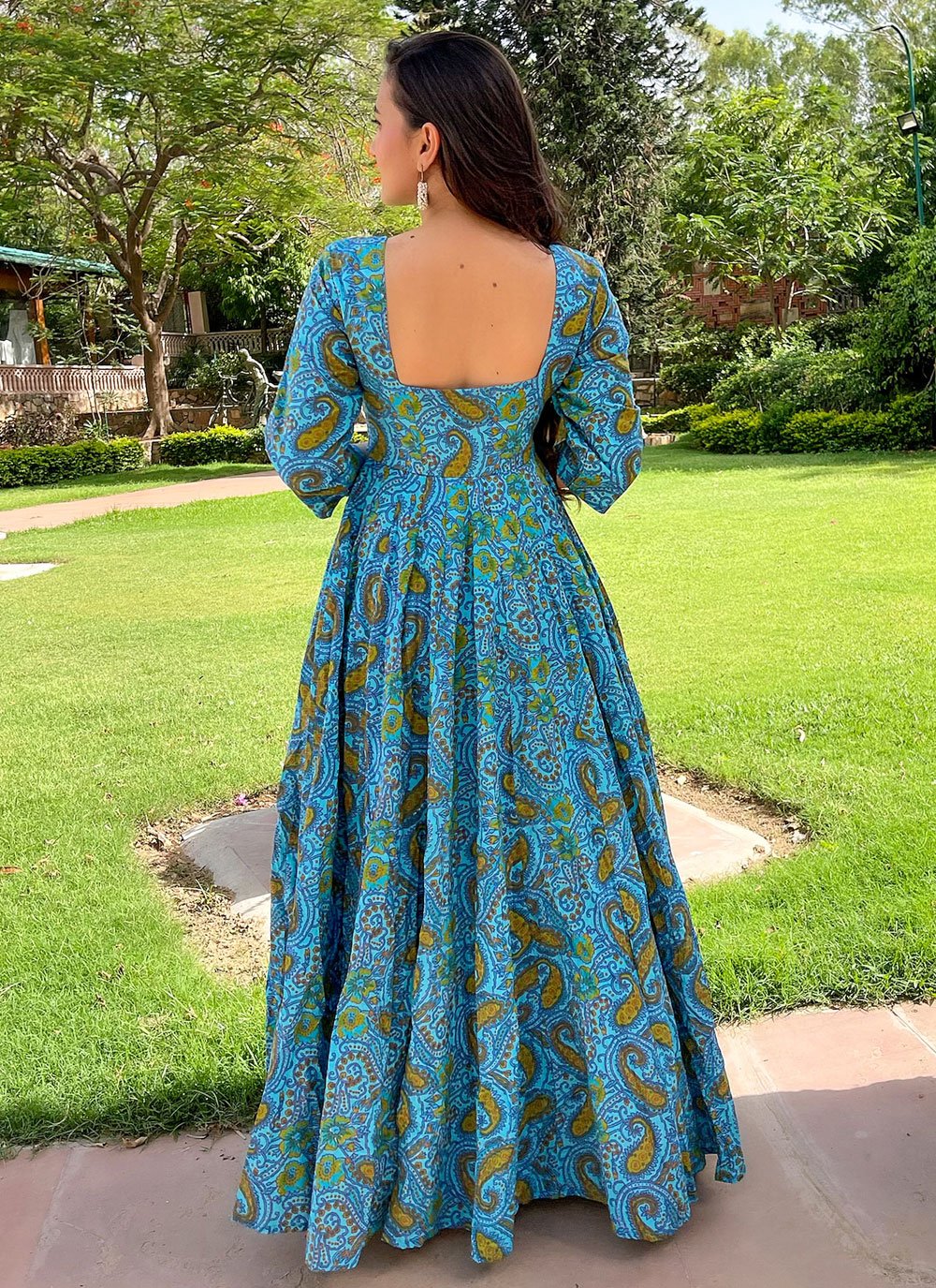 Gown Cotton Blue Digital Print Gown