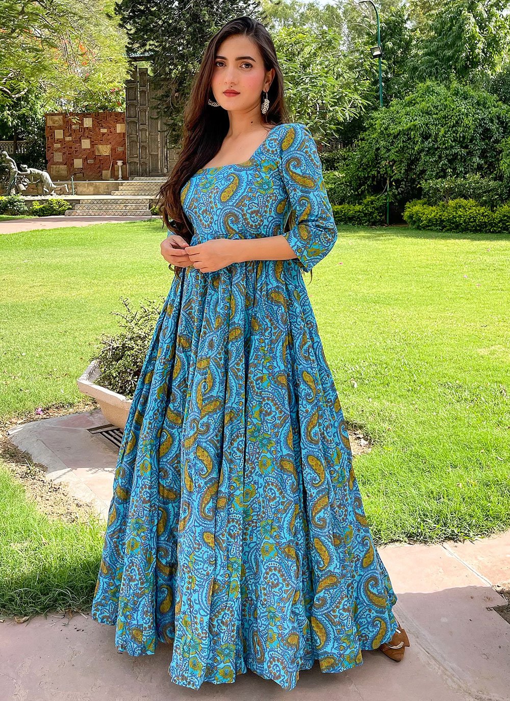 Gown Cotton Blue Digital Print Gown