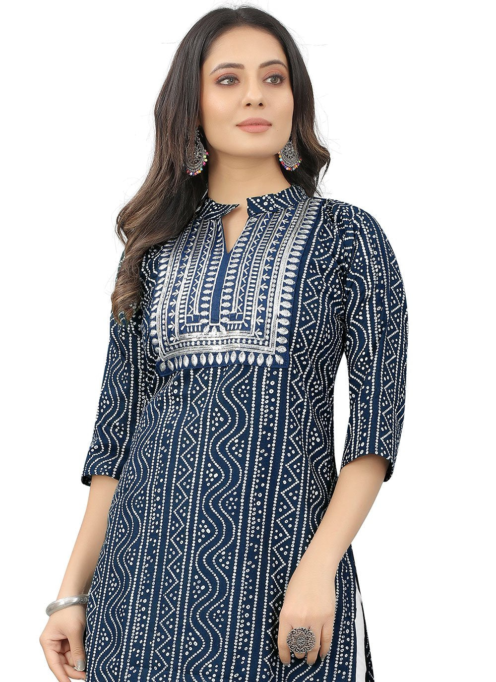 Casual Kurti Cotton Blue Embroidered Kurtis