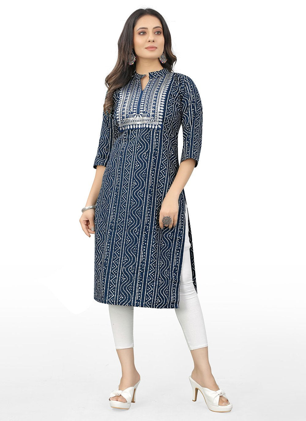 Casual Kurti Cotton Blue Embroidered Kurtis