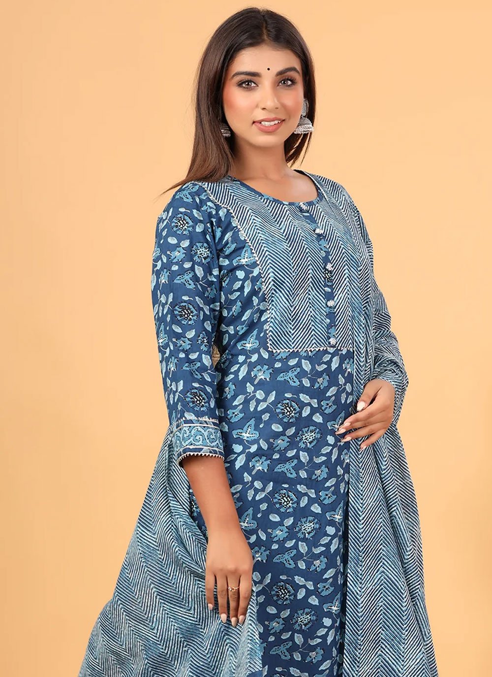 Pant Style Suit Cotton Blue Print Salwar Kameez