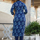 Party Wear Kurti Cotton Blue Print Kurtis