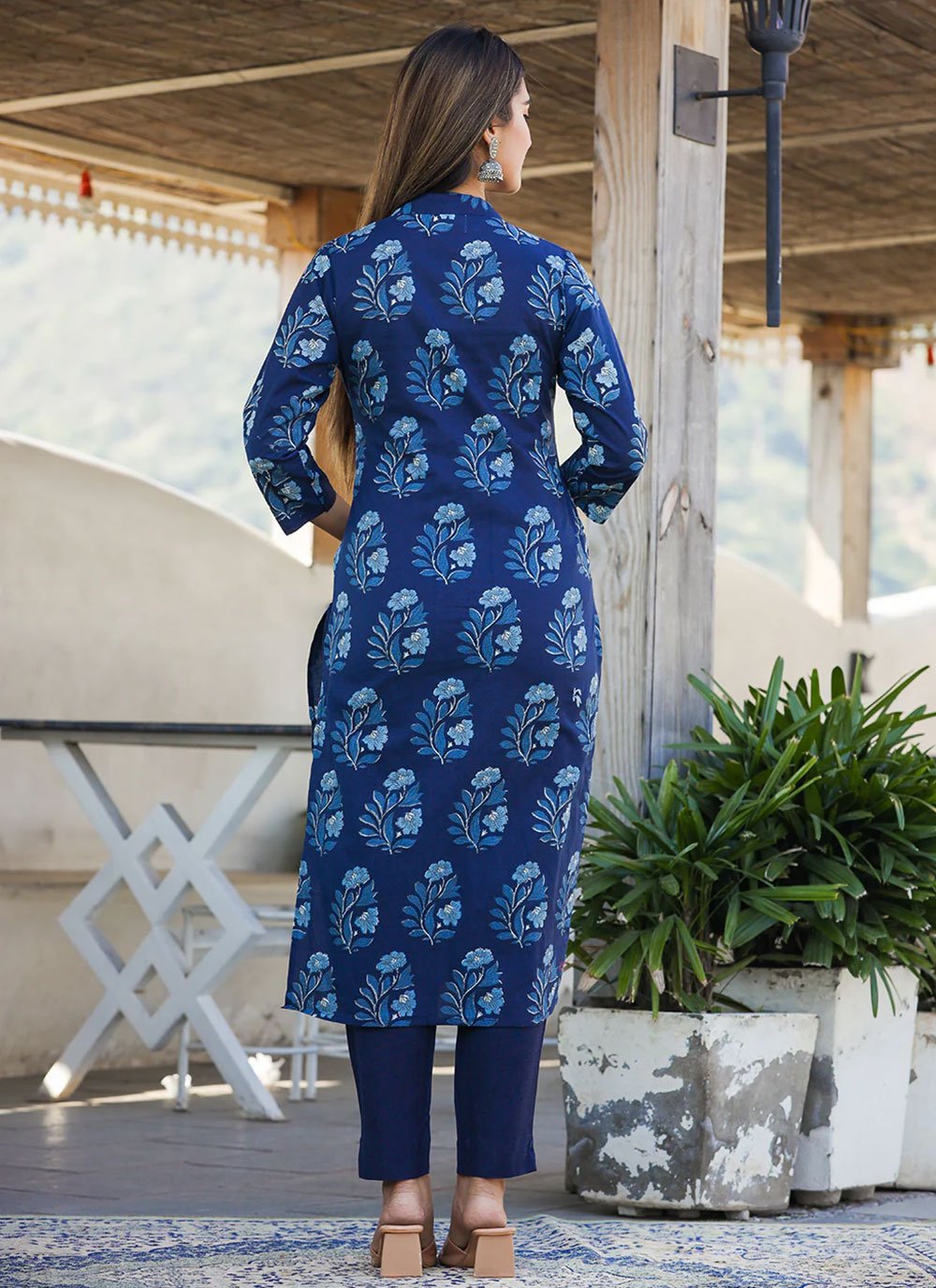 Party Wear Kurti Cotton Blue Print Kurtis