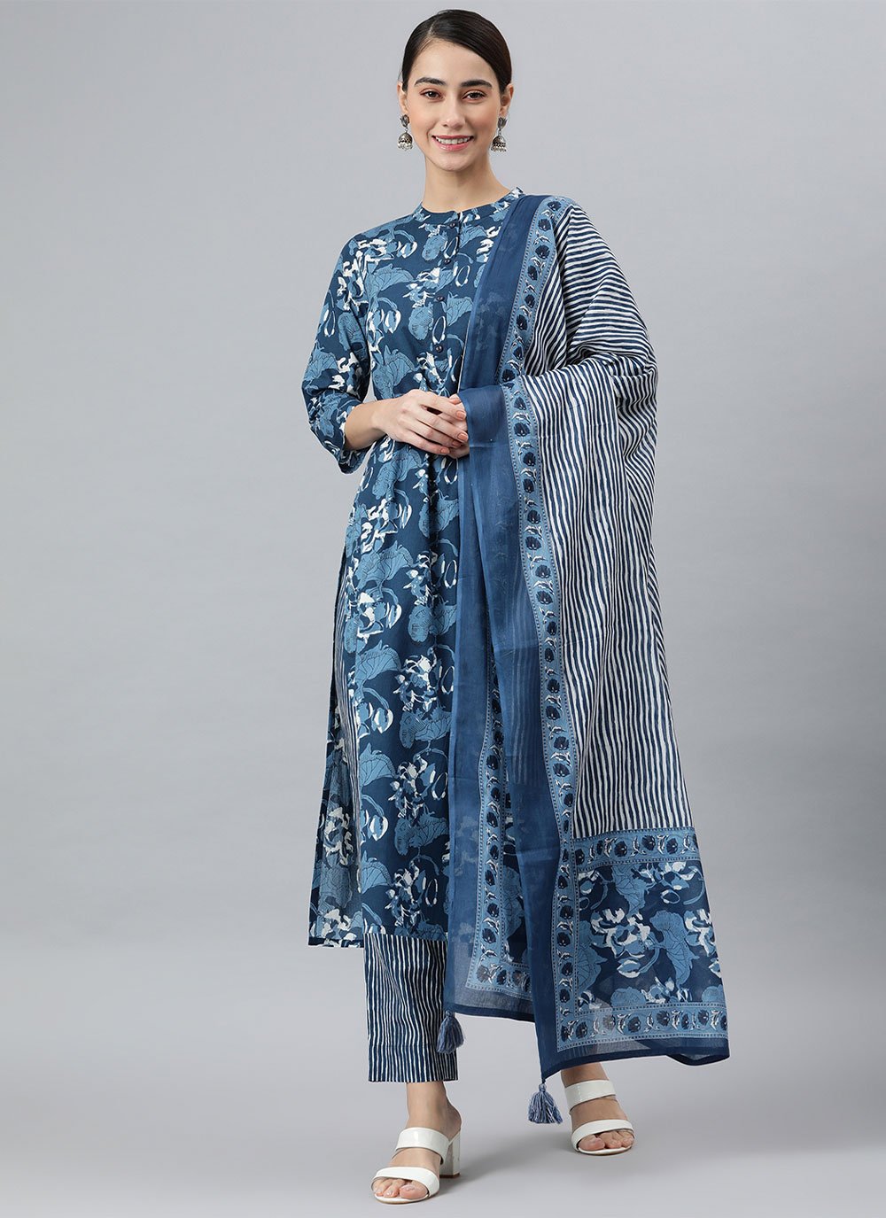 Salwar Suit Cotton Blue Print Salwar Kameez