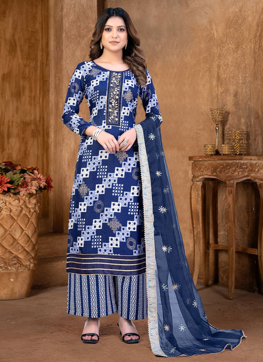 Salwar Suit Cotton Blue Print Salwar Kameez