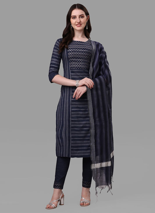 Floor Lenght Salwar Suit Cotton Blue Weaving Salwar Kameez