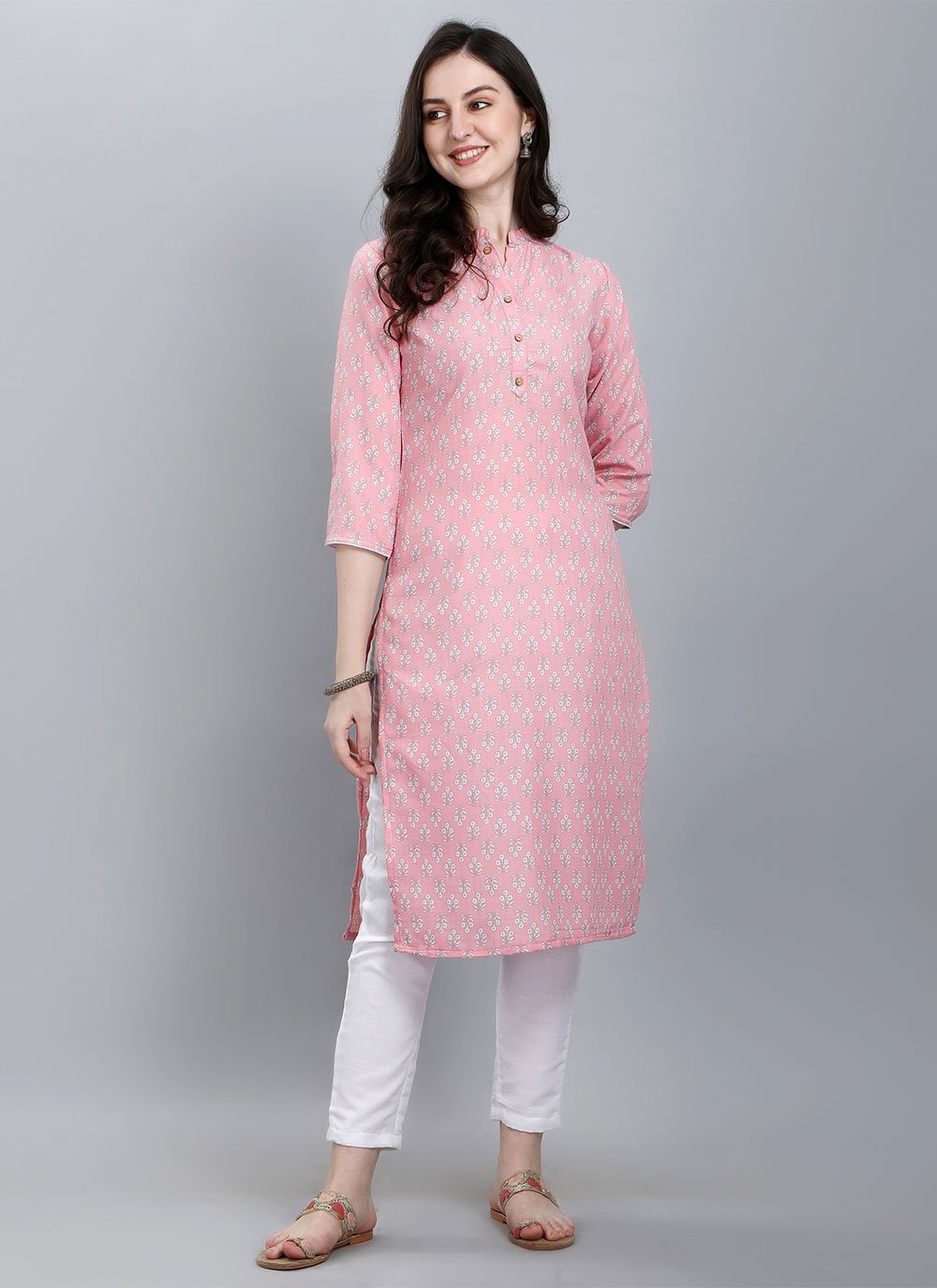 Party Wear Kurti Cotton Pink Booti Kurtis