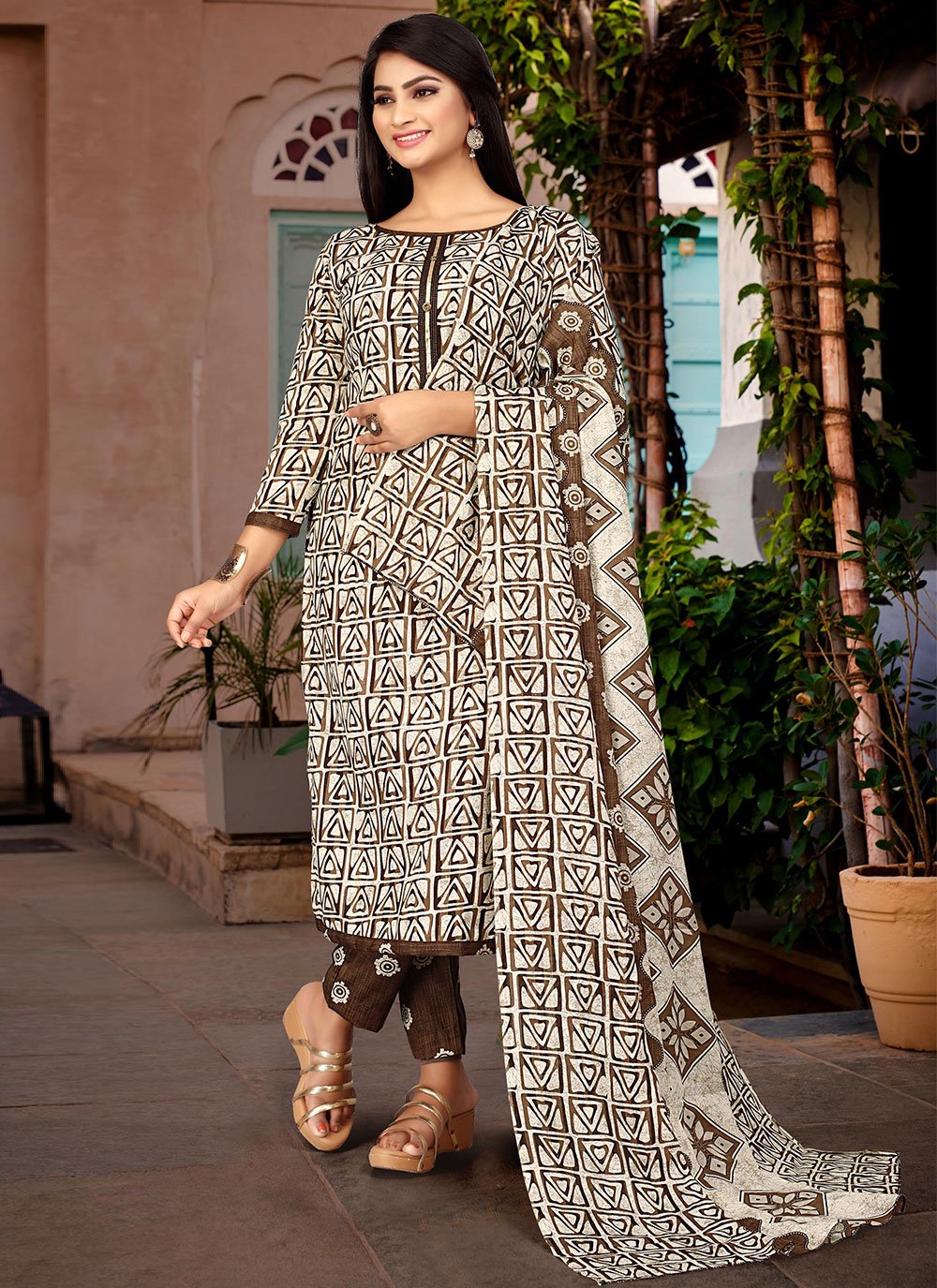 Salwar Suit Cotton Brown Buttons Salwar Kameez