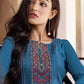 Casual Kurti Cotton Blue Embroidered Kurtis