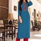 Casual Kurti Cotton Blue Embroidered Kurtis