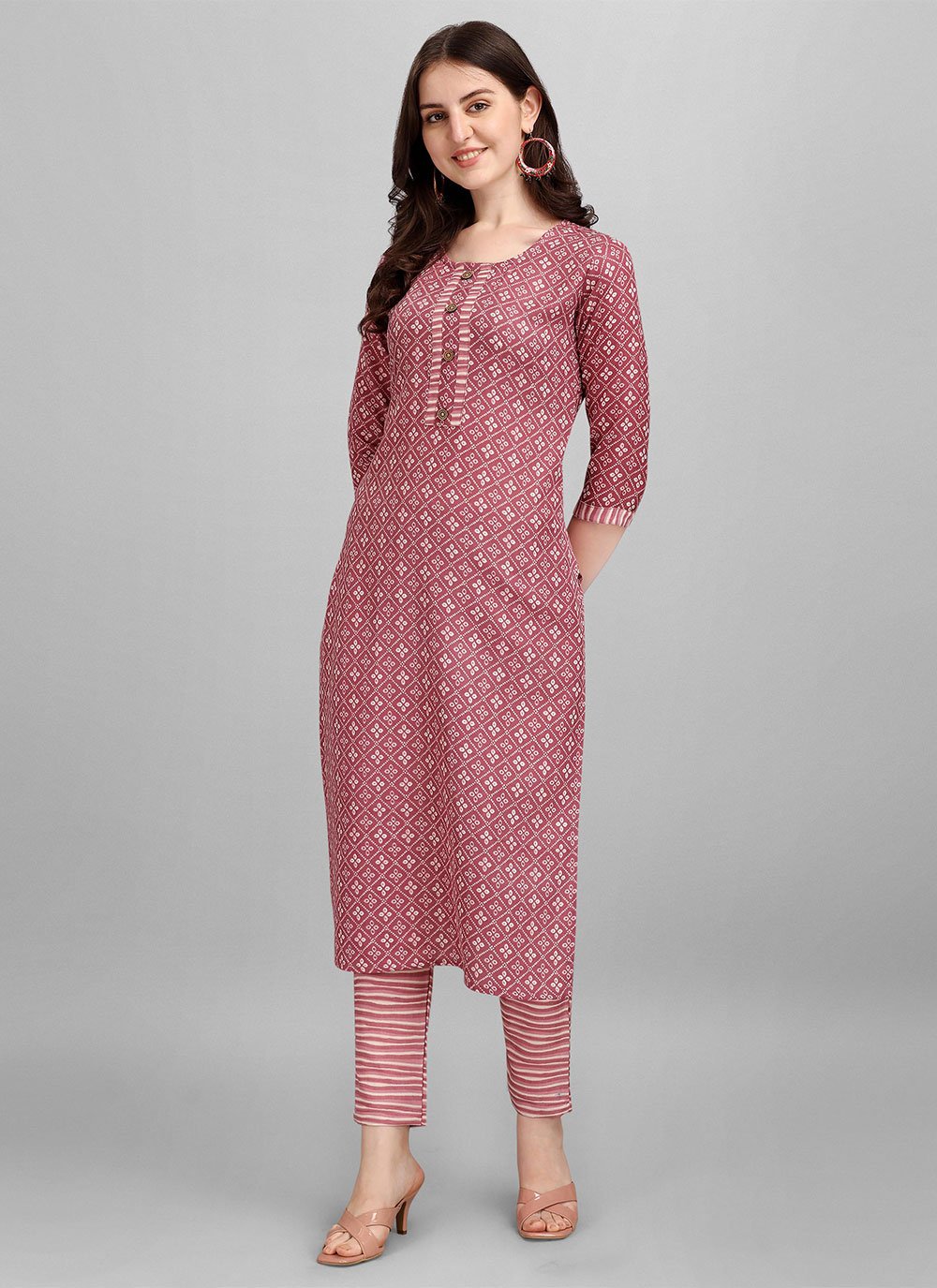 Casual Kurti Cotton Mauve Print Kurtis