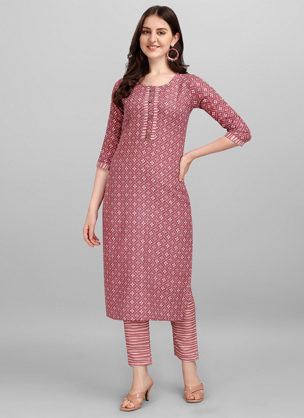 Casual Kurti Cotton Mauve Print Kurtis