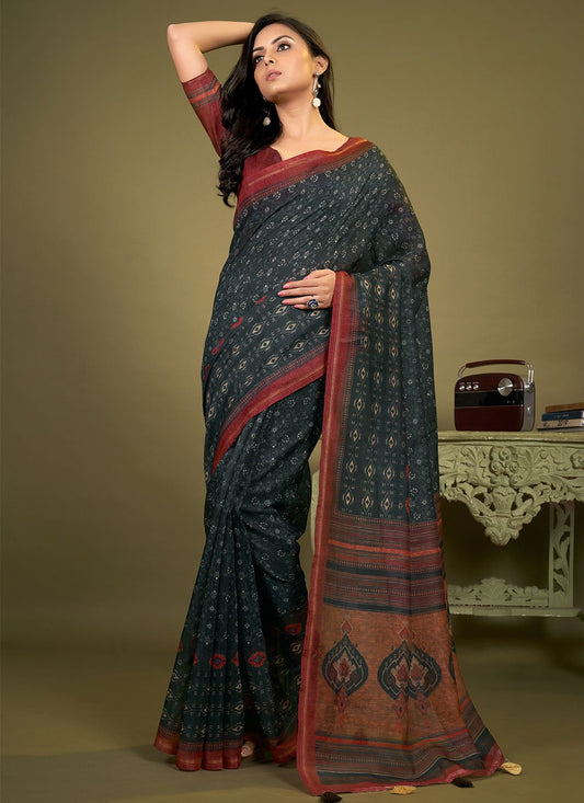 Classic Cotton Grey Print Saree