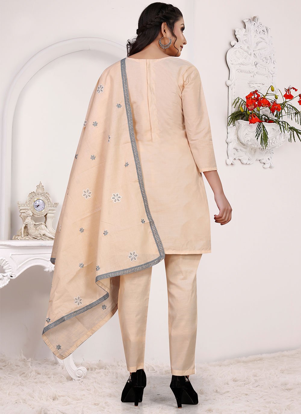 Salwar Suit Cotton Peach Embroidered Salwar Kameez
