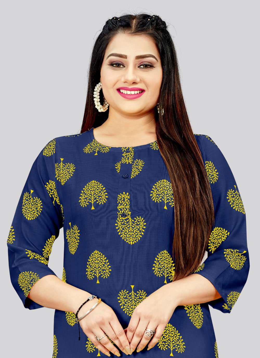 Casual Kurti Cotton Blue Print Kurtis