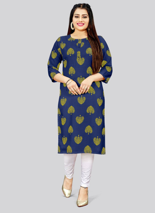 Casual Kurti Cotton Blue Print Kurtis