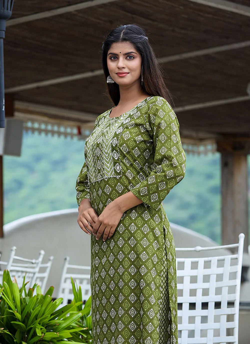 Casual Kurti Cotton Green Print Kurtis