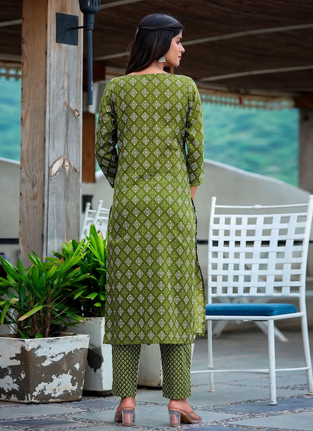 Casual Kurti Cotton Green Print Kurtis