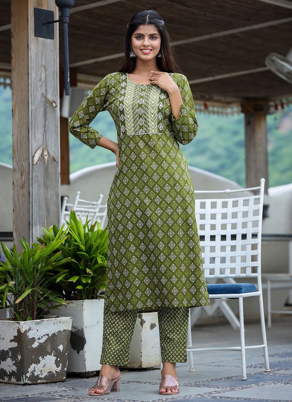 Casual Kurti Cotton Green Print Kurtis