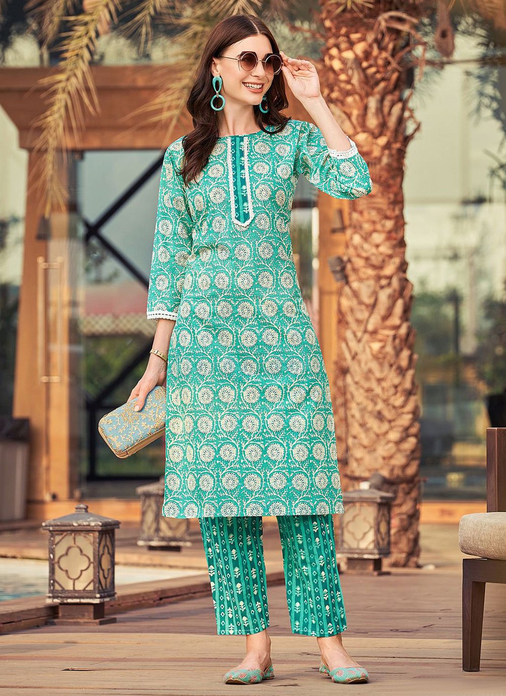 Casual Kurti Cotton Firozi Print Kurtis