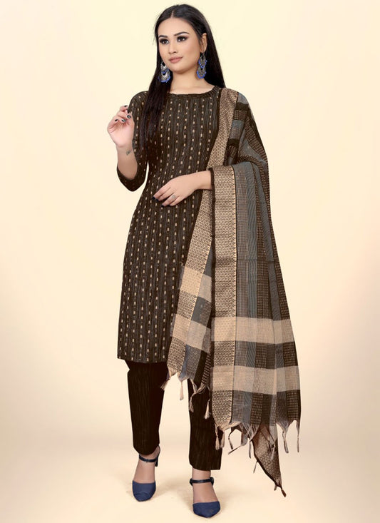 Salwar Suit Cotton Brown Embroidered Salwar Kameez
