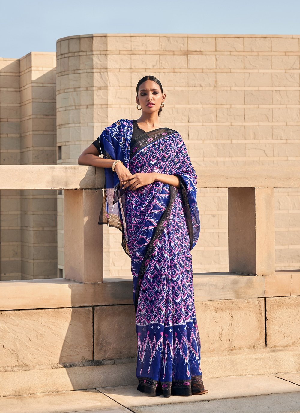 Casual Cotton Blue Purple Print Saree