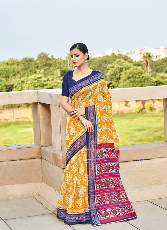 Casual Cotton Yellow Print Saree