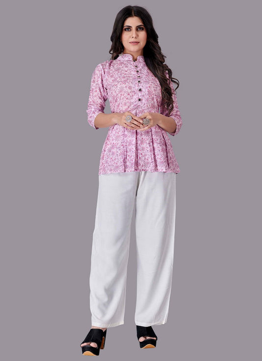 Casual Kurti Cotton Purple Print Kurtis