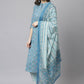 Salwar Suit Cotton Aqua Blue Floral Patch Salwar Kameez