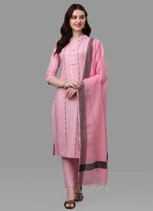 Straight Salwar Suit Cotton Pink Weaving Salwar Kameez