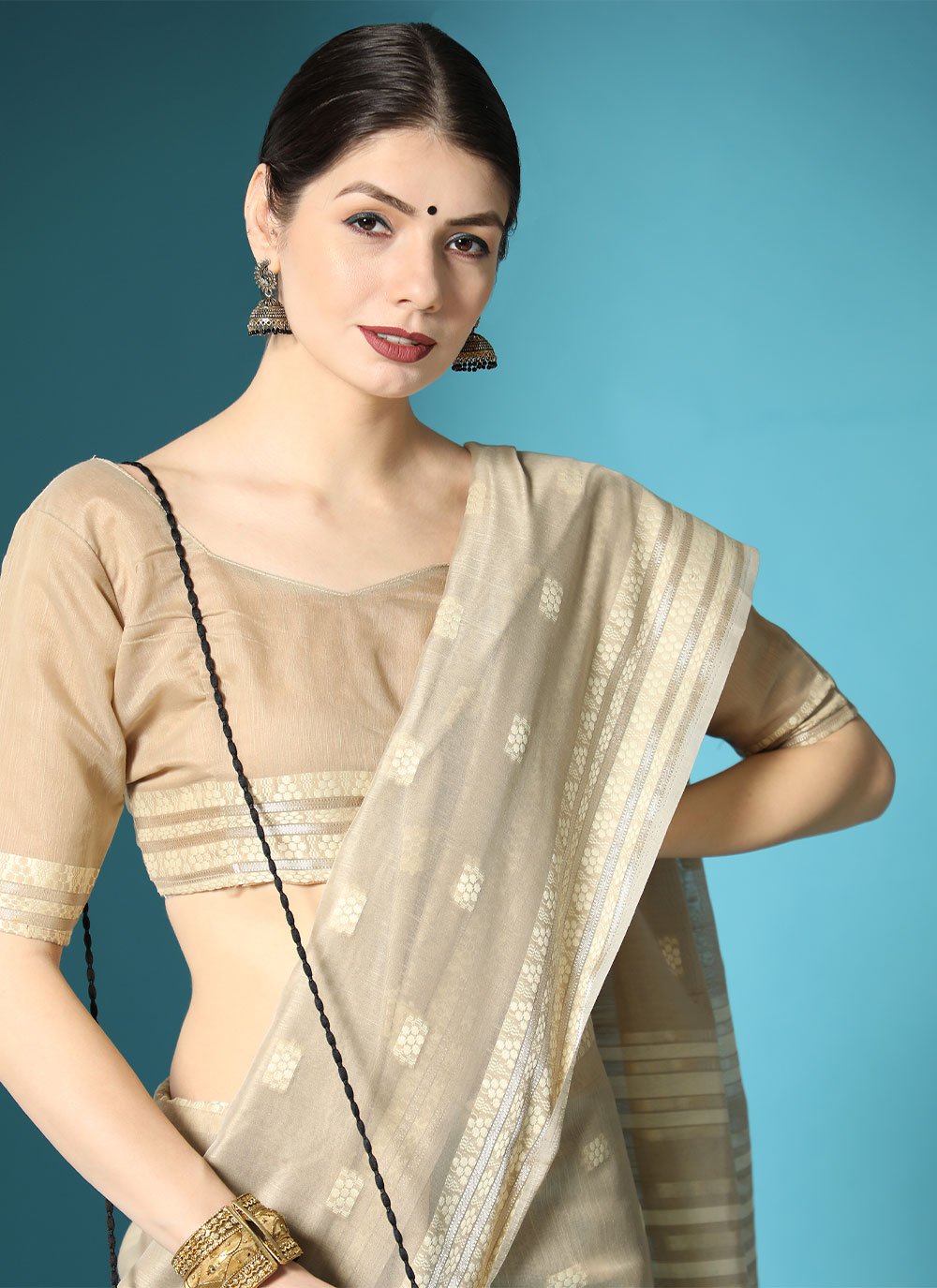 Trendy Saree Cotton Lucknowi Beige Chikankari Work Saree