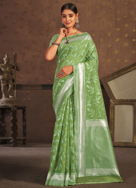 Classic Cotton Green Embroidered Saree