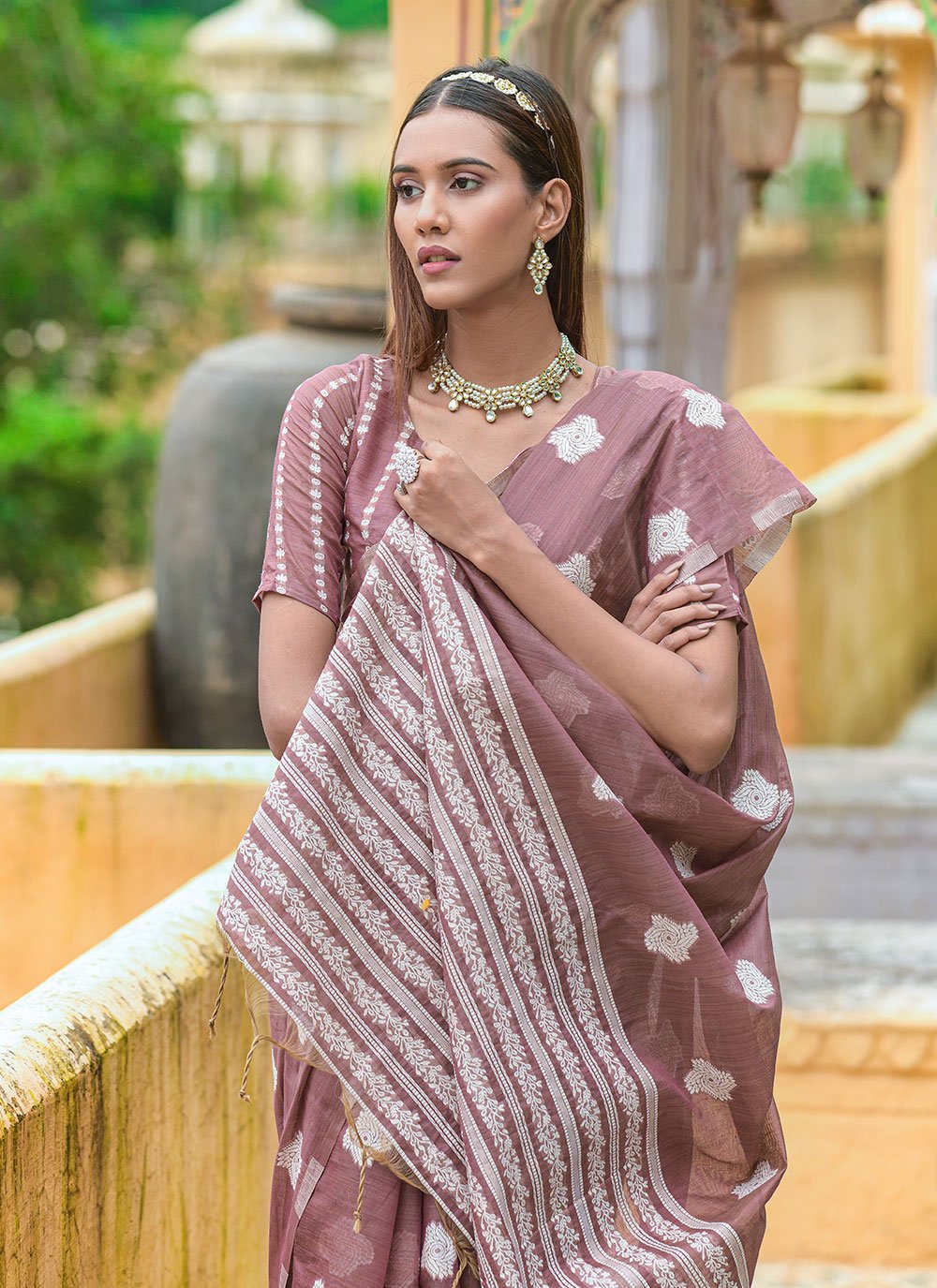 Classic Cotton Lucknowi Wine Weaving Saree