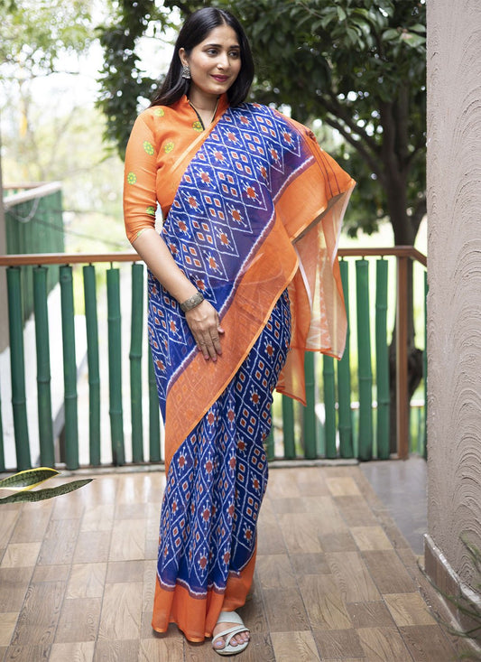 Classic Cotton Blue Digital Print Saree