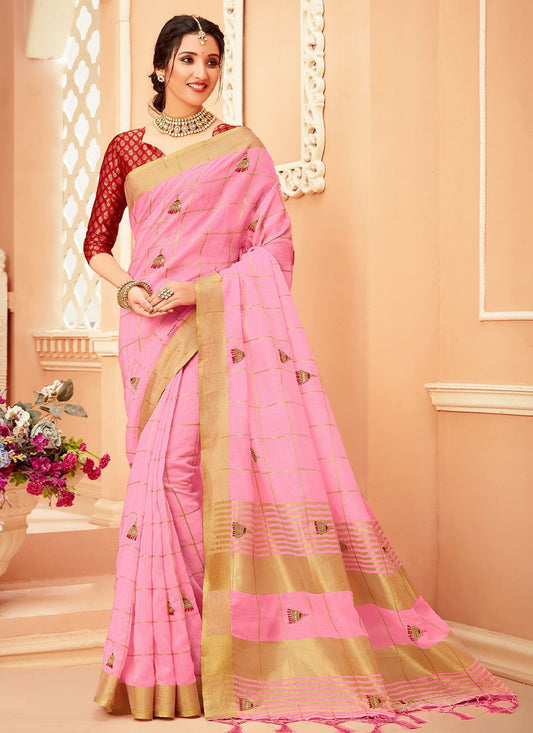 Contemporary Cotton Pink Khatli Work Saree