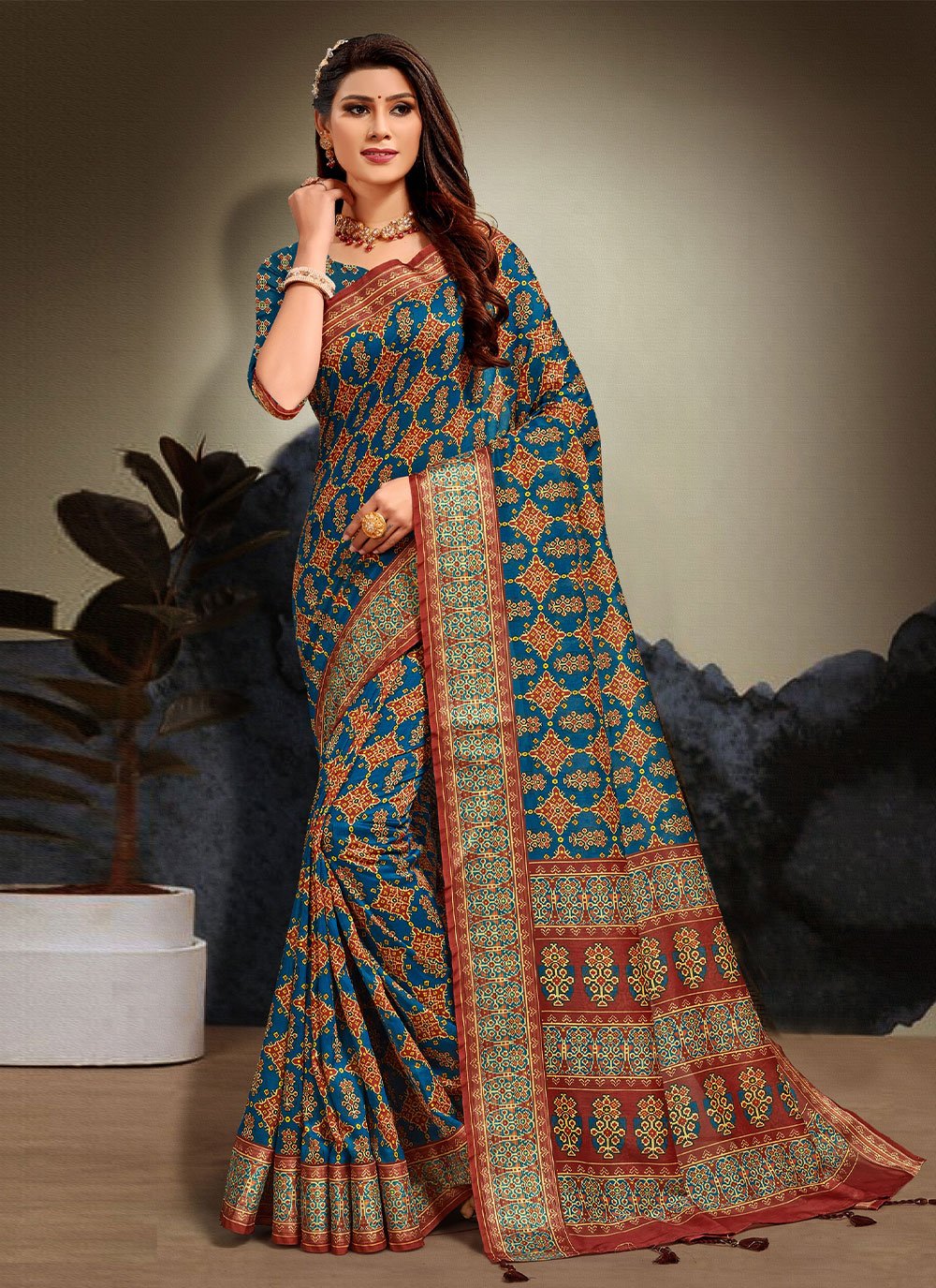 Contemporary Cotton Blue Print Saree