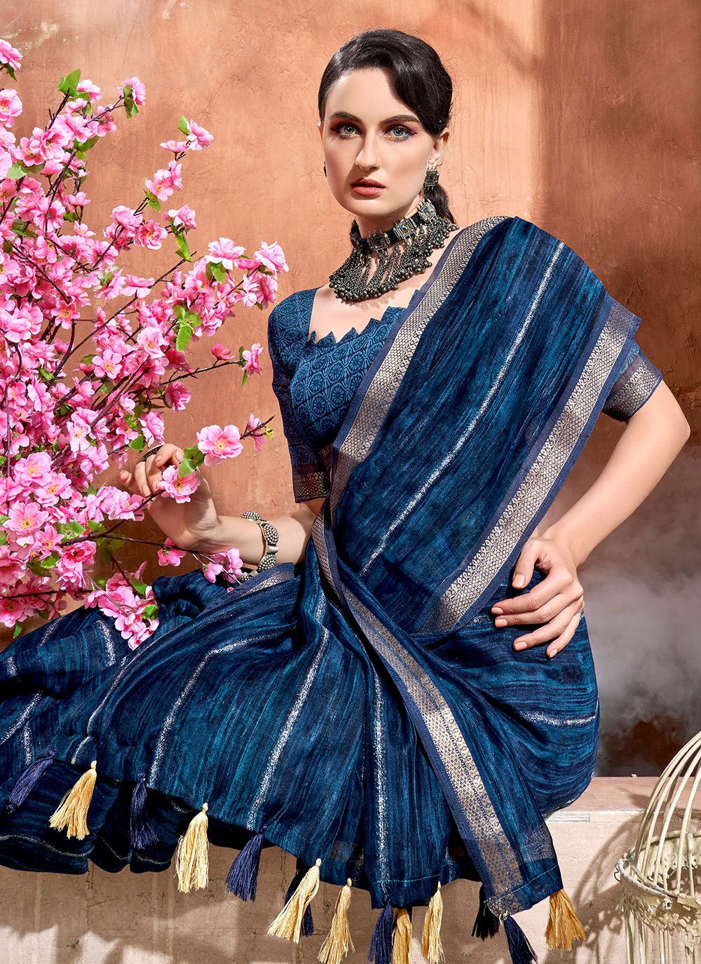 Contemporary Cotton Blue Print Saree